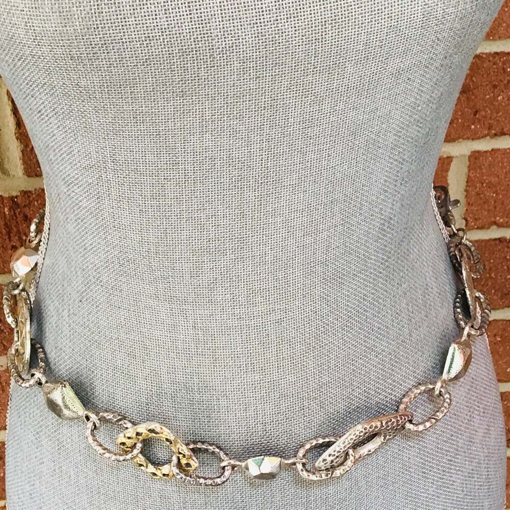 Vintage Chico's Mixed Metal Chain Belt - Gold Silver Tone - Adjustable -Textured